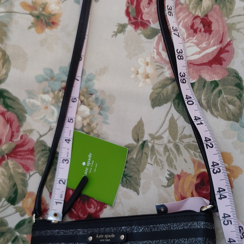 Kate Spade Haven Lane Ramey Leather Black Glitter Stripe Crossbody Bag NWT - Picture 13 of 15